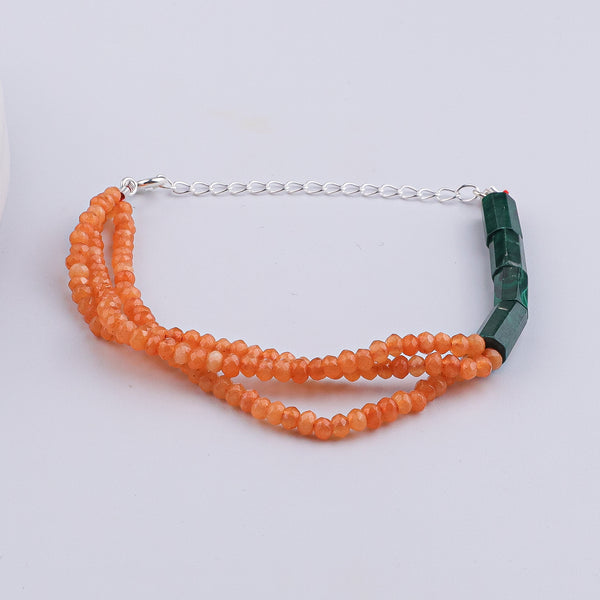 Orange Jade & Malachite Silver Bracelet (Project Handmade)