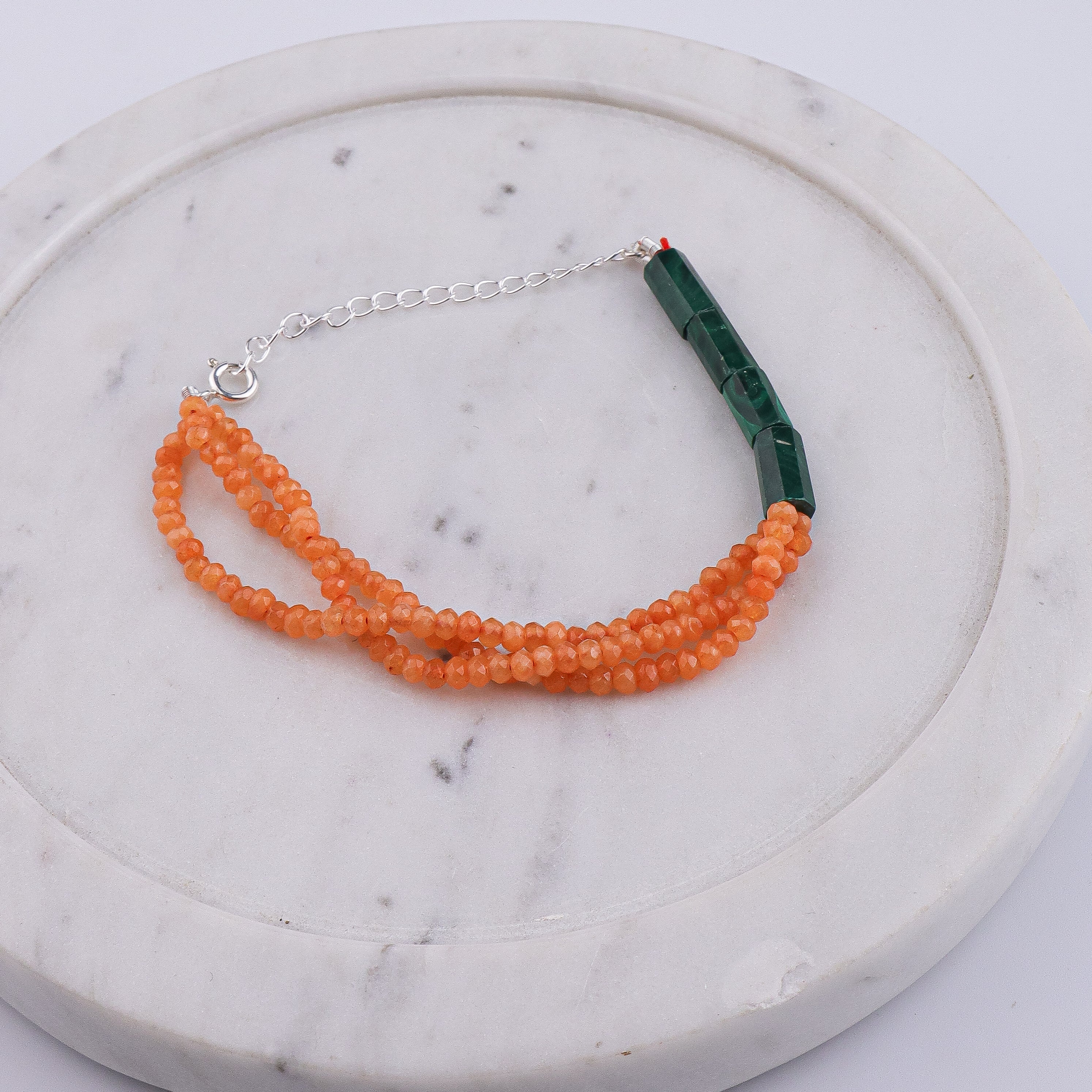 Orange Jade & Malachite Silver Bracelet (Project Handmade)