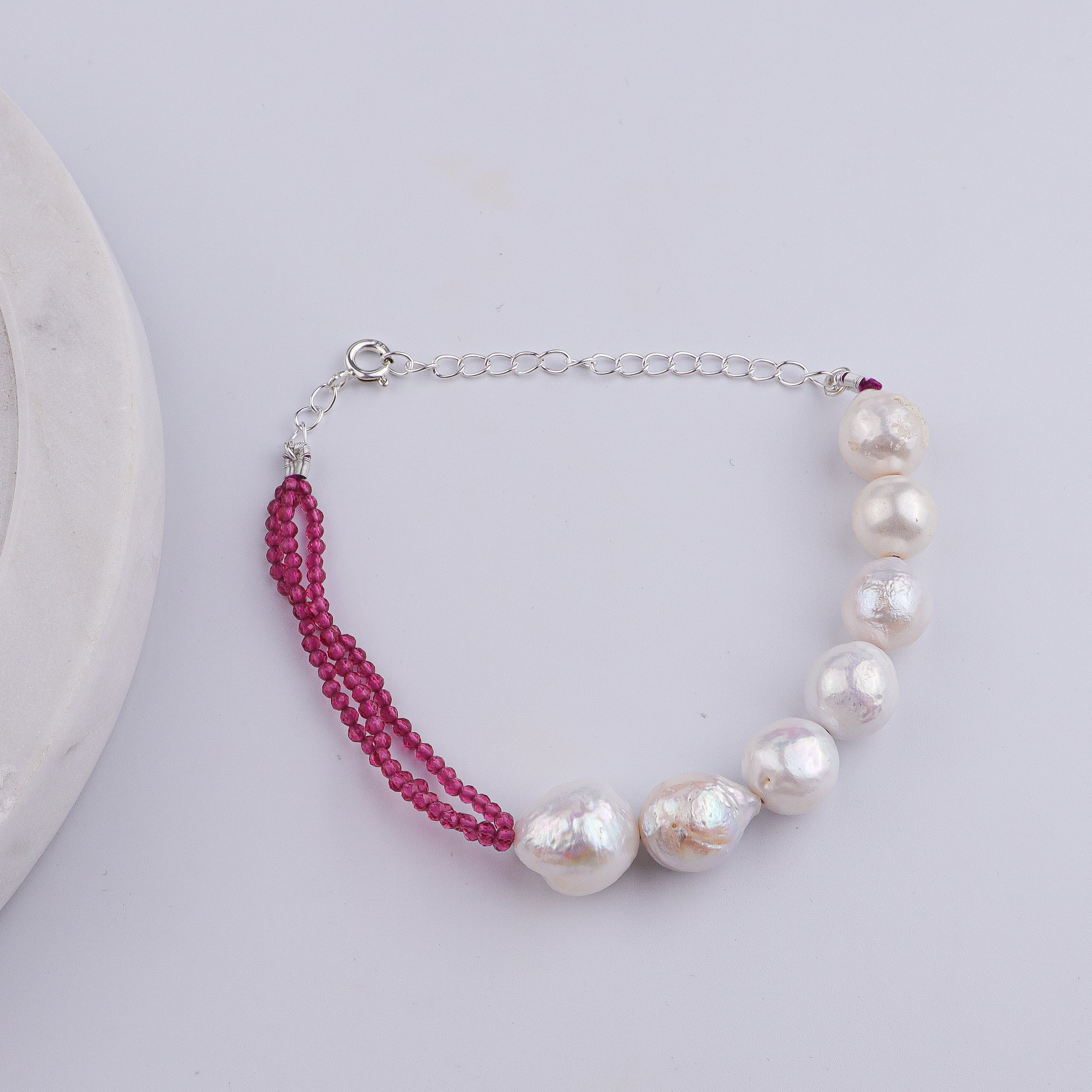 Ruby & Baroque Pearl Silver Bracelet (Project Handmade)