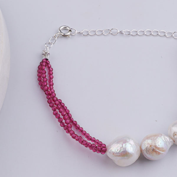 Ruby & Baroque Pearl Silver Bracelet (Project Handmade)