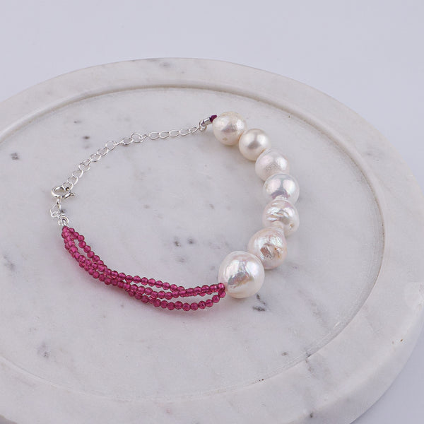 Ruby & Baroque Pearl Silver Bracelet (Project Handmade)