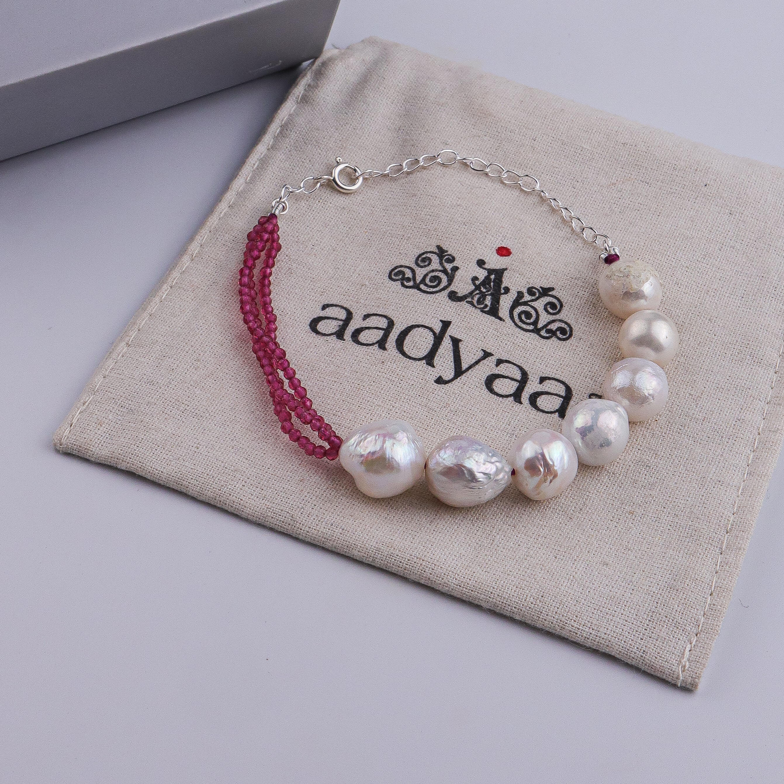 Ruby & Baroque Pearl Silver Bracelet (Project Handmade)