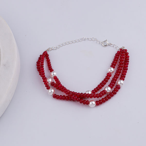 Ruby & Pearl Silver Bracelet (Project Handmade)