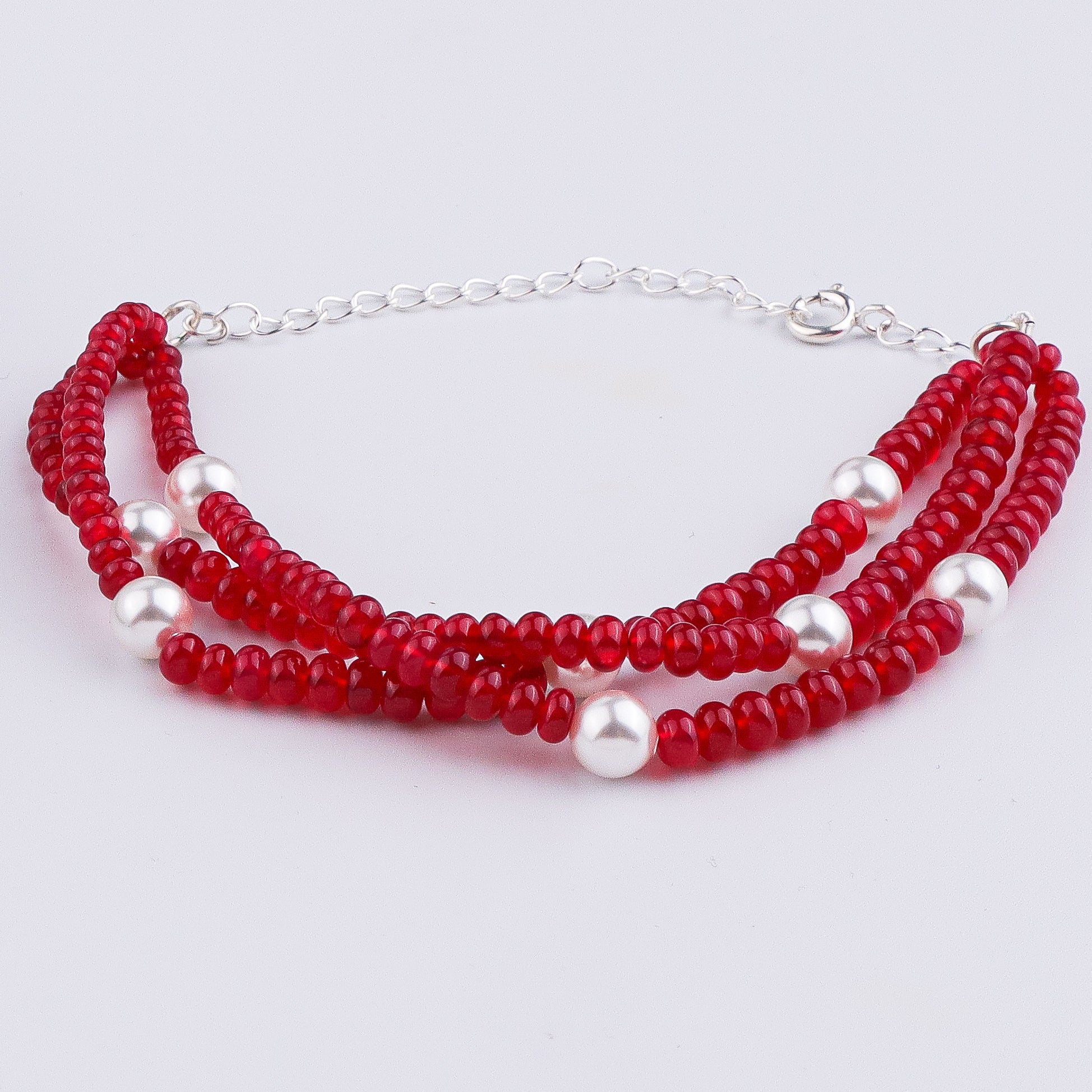 Ruby & Pearl Silver Bracelet (Project Handmade)