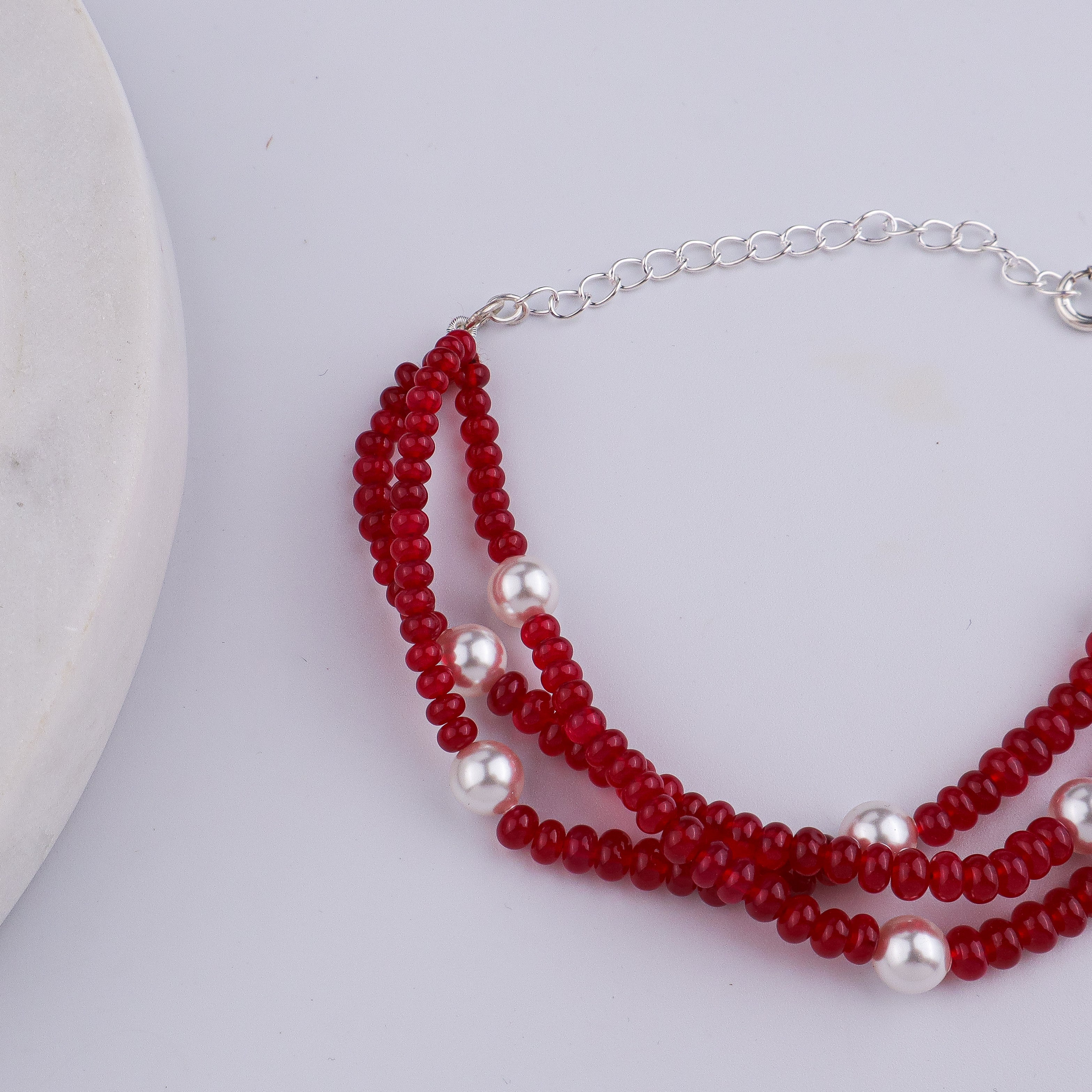 Ruby & Pearl Silver Bracelet (Project Handmade)