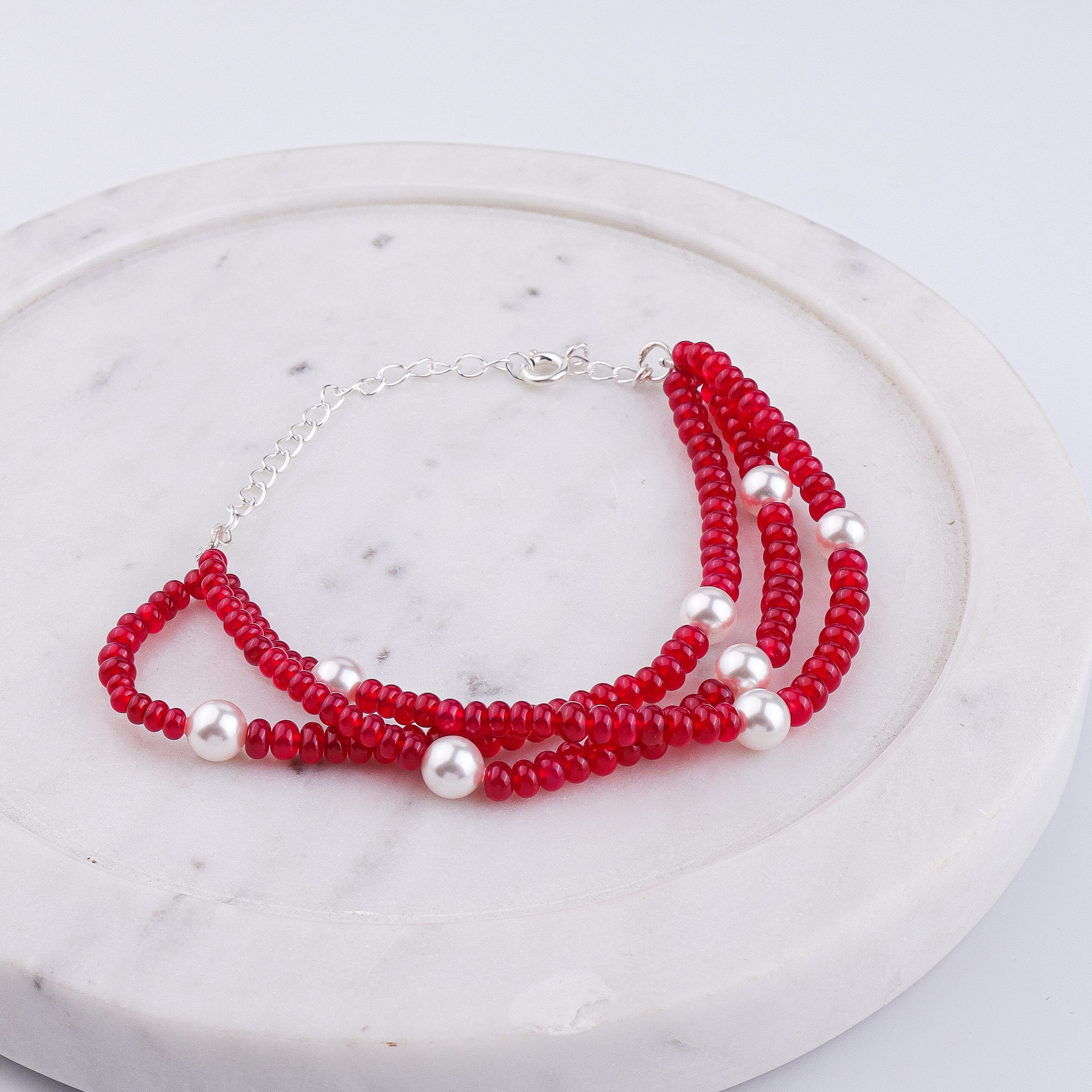 Ruby & Pearl Silver Bracelet (Project Handmade)
