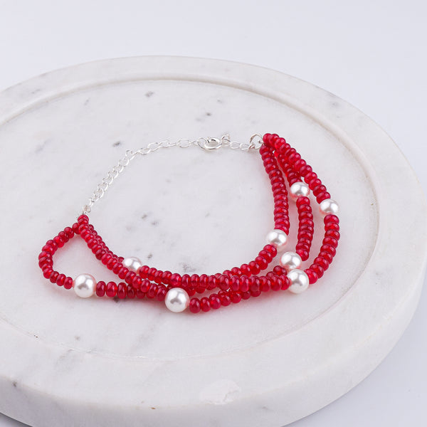 Ruby & Pearl Silver Bracelet (Project Handmade)