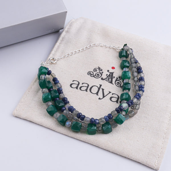 Green Onyx, Blue Jade & Labradorite Silver Bracelet (Project Handmade)