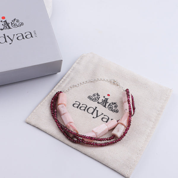 Pink Opal & Garnet Silver Bracelet (Project Handmade)