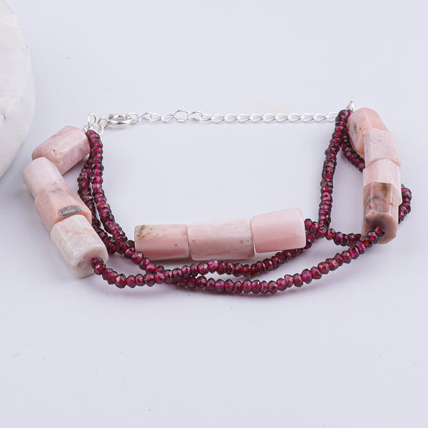 Pink Opal & Garnet Silver Bracelet (Project Handmade)