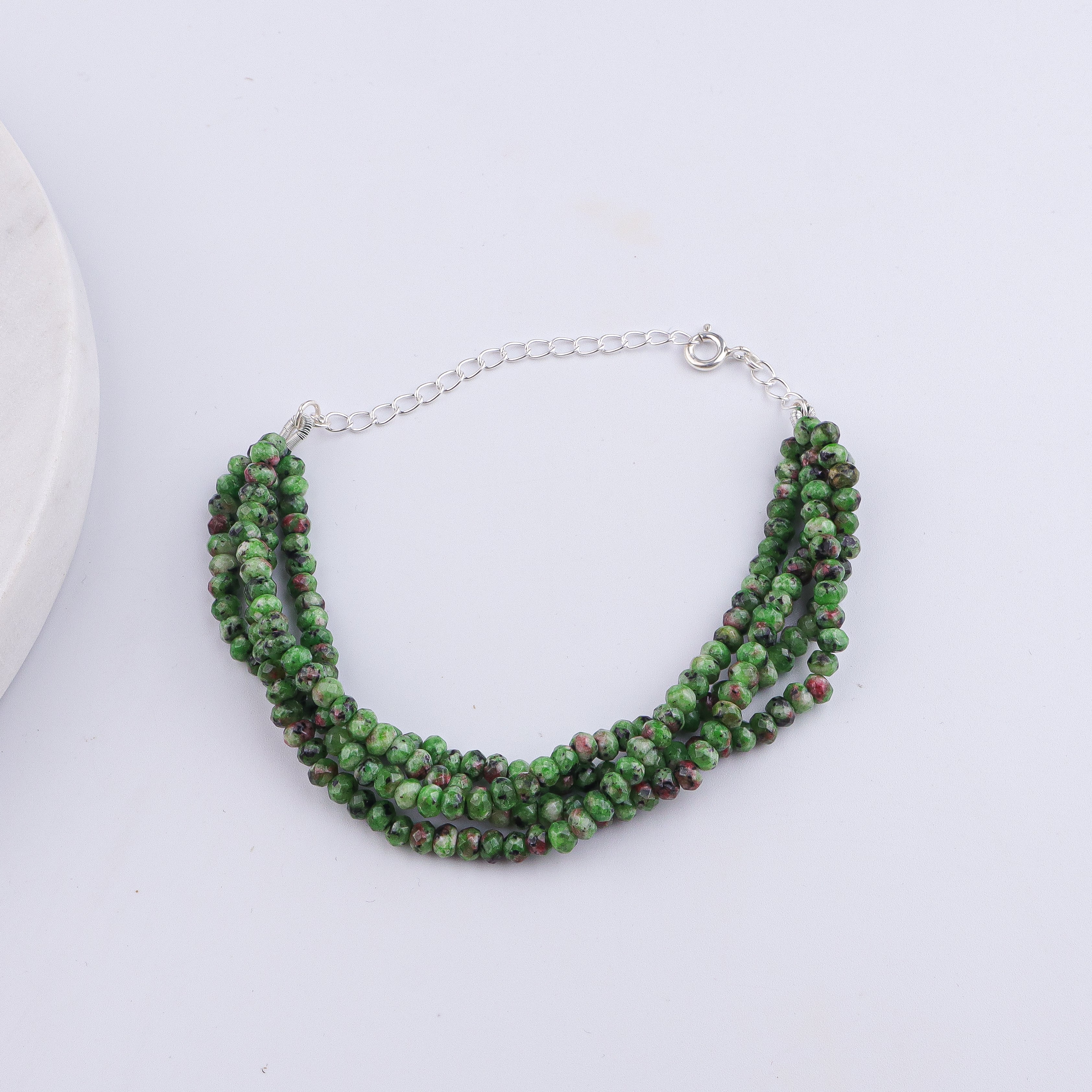 Green Jade Silver Bracelet (Project Handmade)