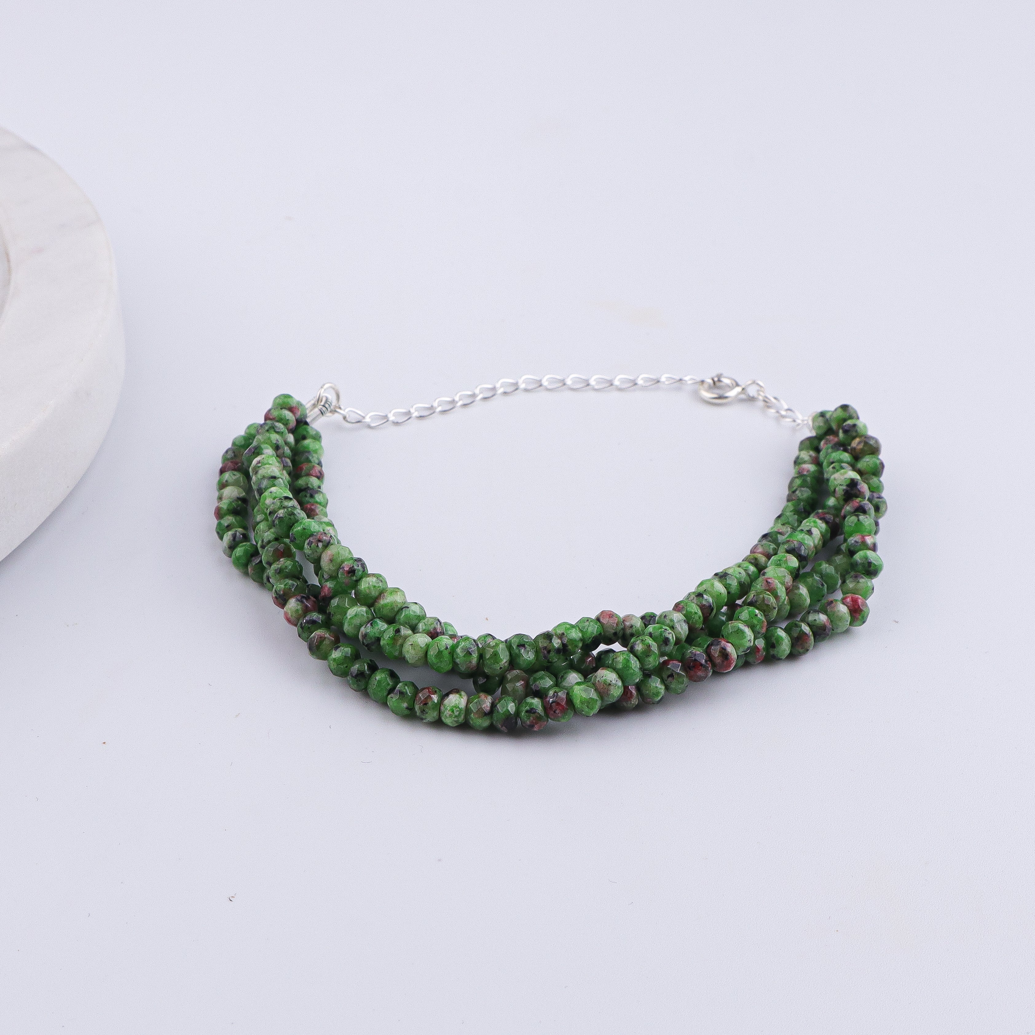 Green Jade Silver Bracelet (Project Handmade)