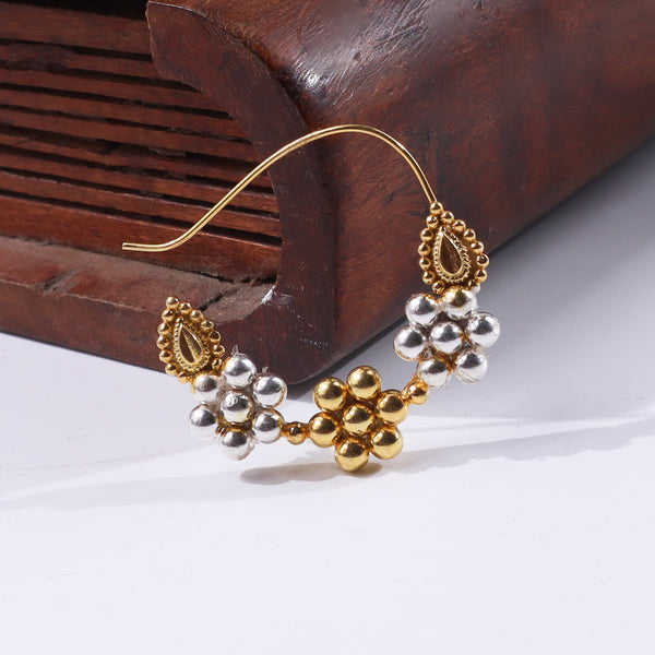 Gold and silver beaded traditional earring with teardrop design