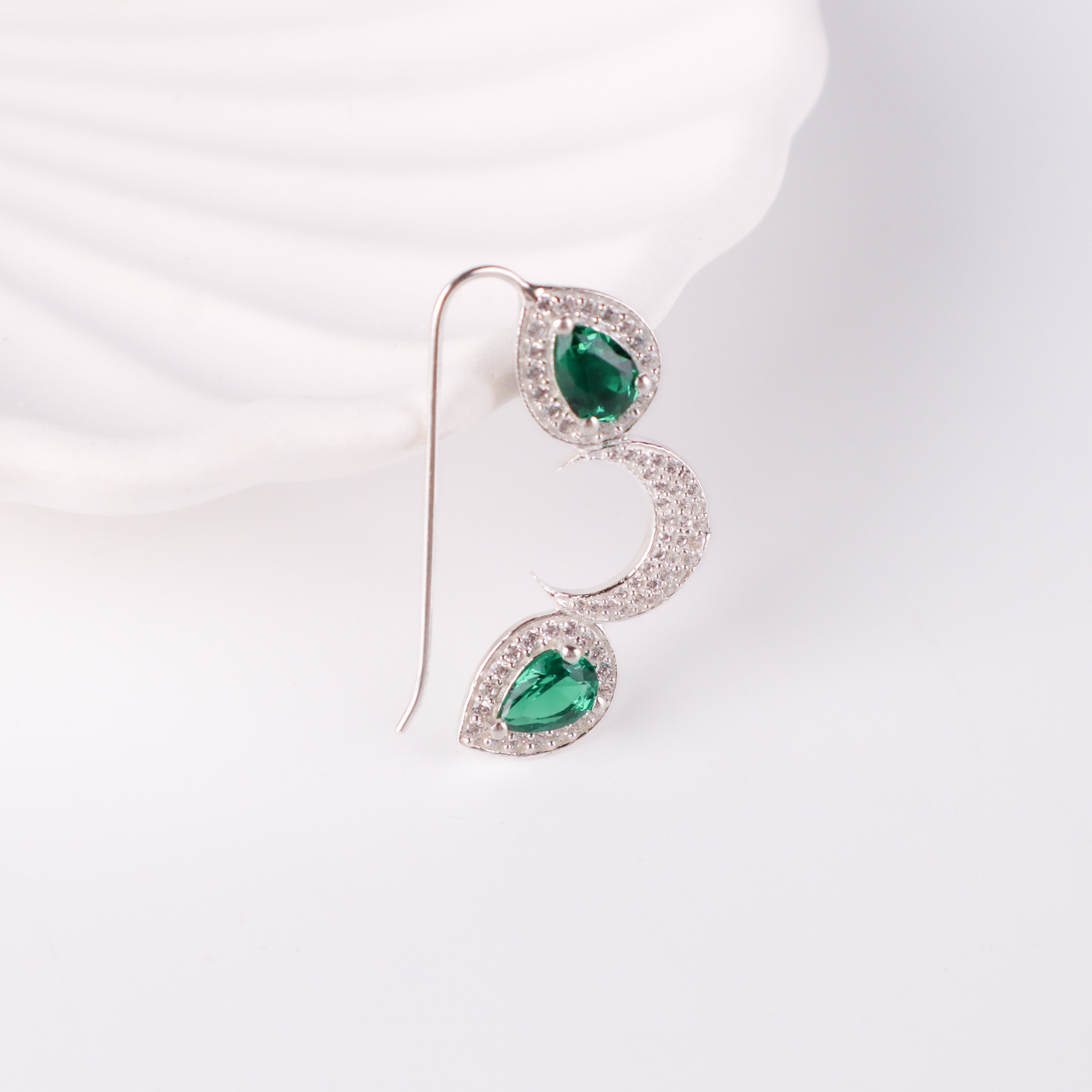 Silver chandrakor green drop nath with cz stones pierced (big)