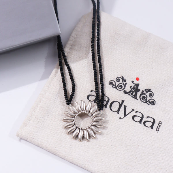 Black beaded Surya Mangalsutra with silver pendant