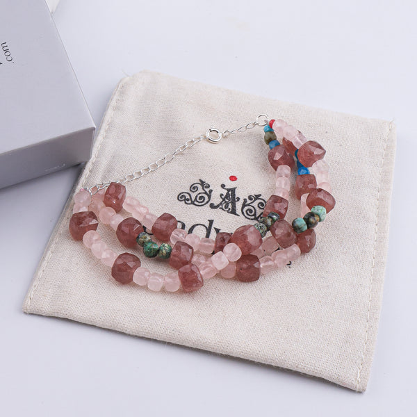 Strawberry Quartz, Rose Quartz & Firoza Silver Bracelet (Project Handmade)