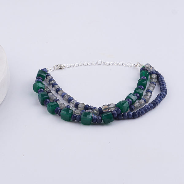 Green Onyx, Blue Jade & Labradorite Silver Bracelet (Project Handmade)