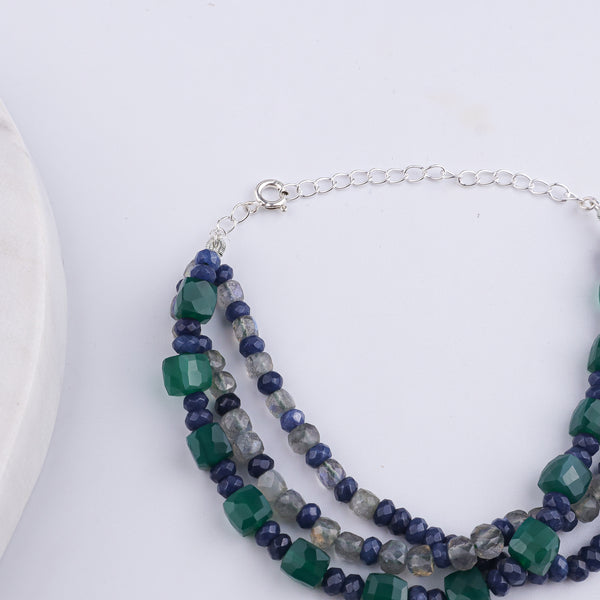 Green Onyx, Blue Jade & Labradorite Silver Bracelet (Project Handmade)