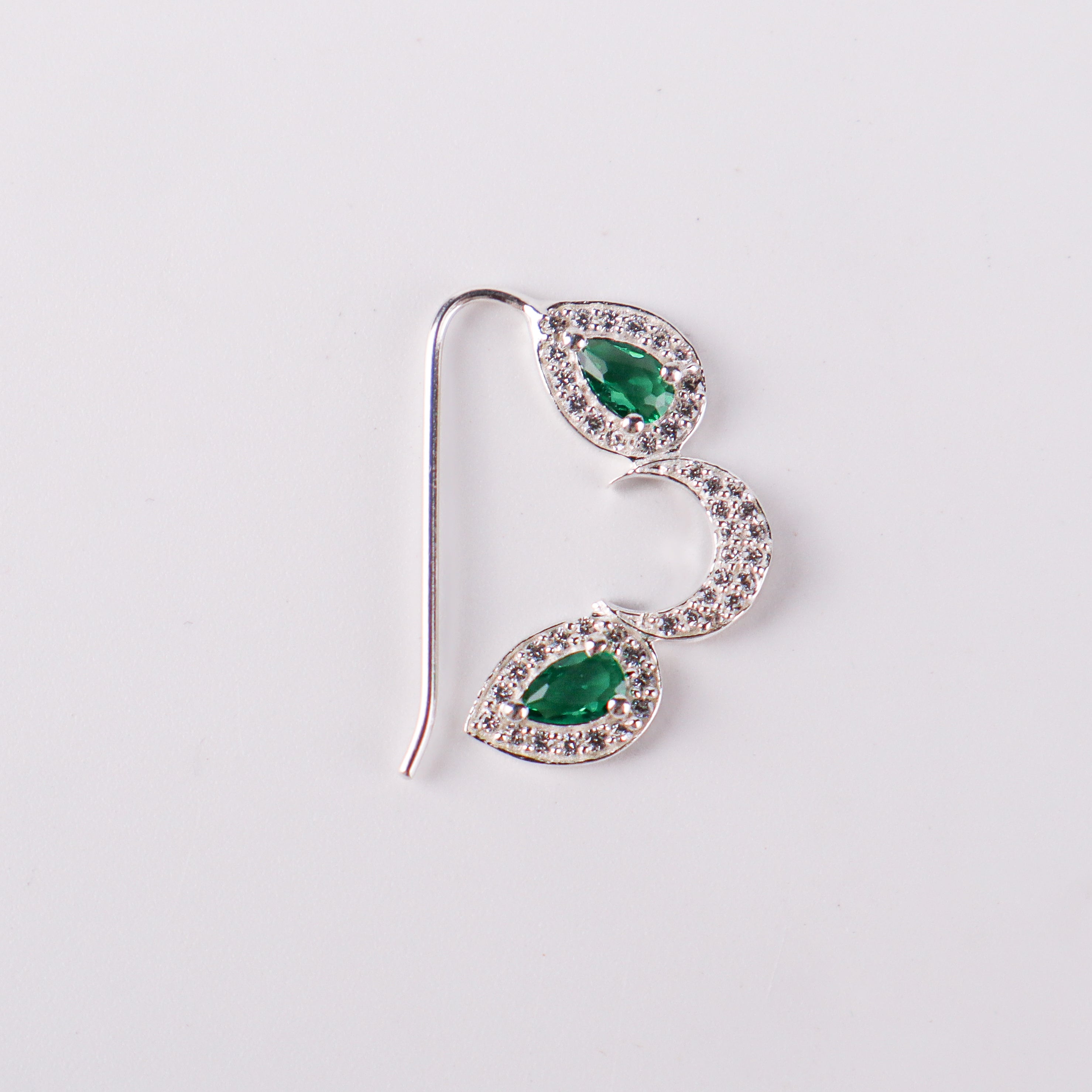 Silver chandrakor green drop nath with cz stones pierced (small)