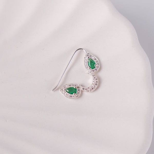 Silver green drop Nath with CZ stones earrings
