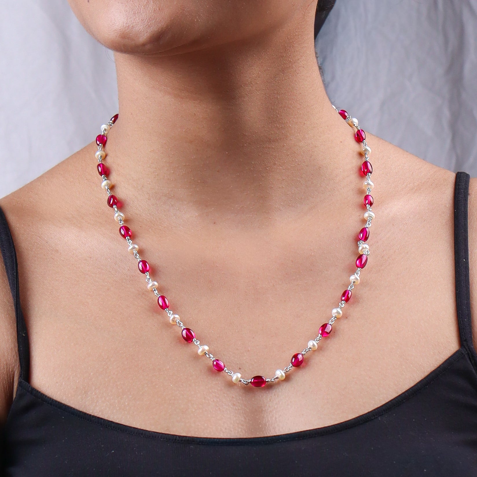 Ruby and Pearl Ganthan Necklace