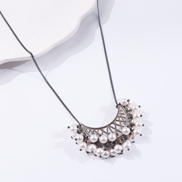 Oxidized Pearl Chand Filigree Necklace