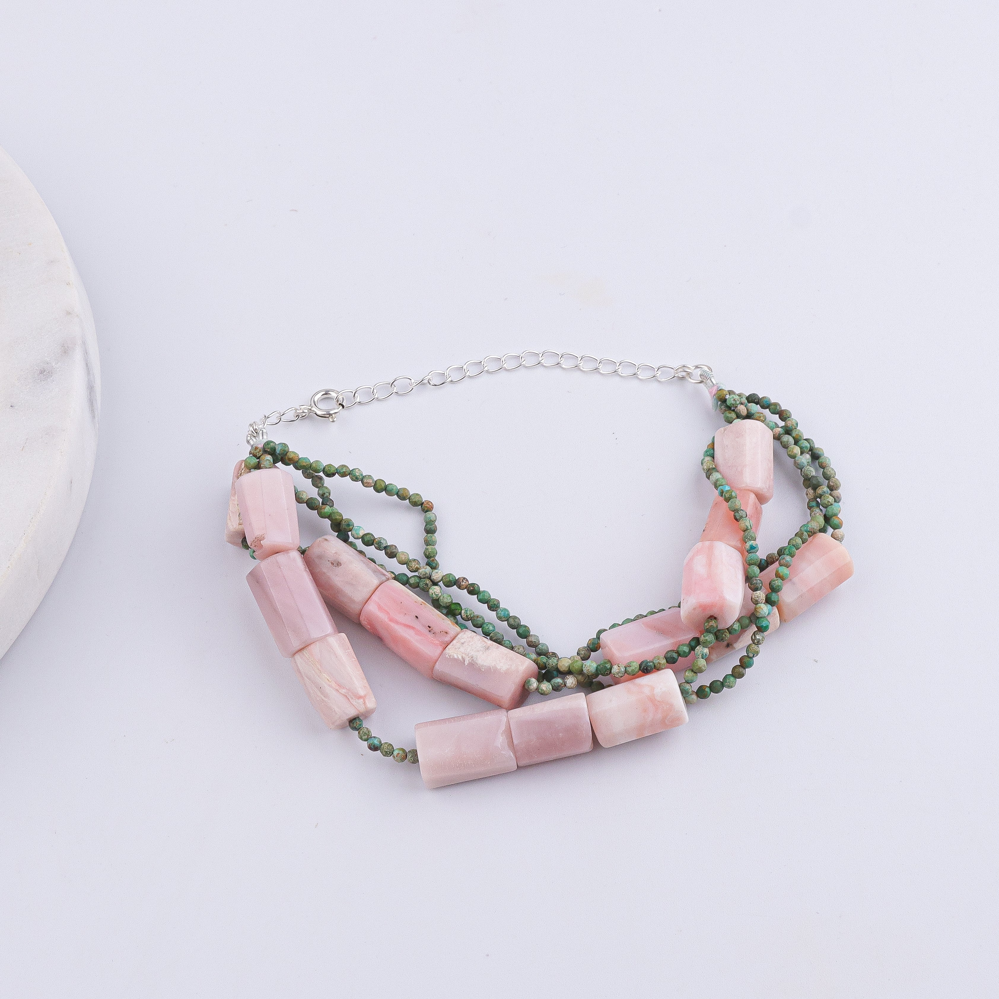 Micro Firoza & Pink Opal Silver Bracelet (Project Handmade)