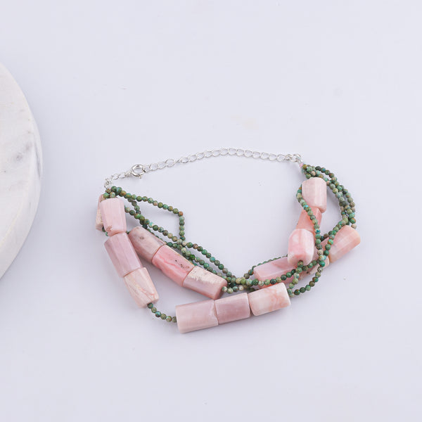 Micro Firoza & Pink Opal Silver Bracelet (Project Handmade)