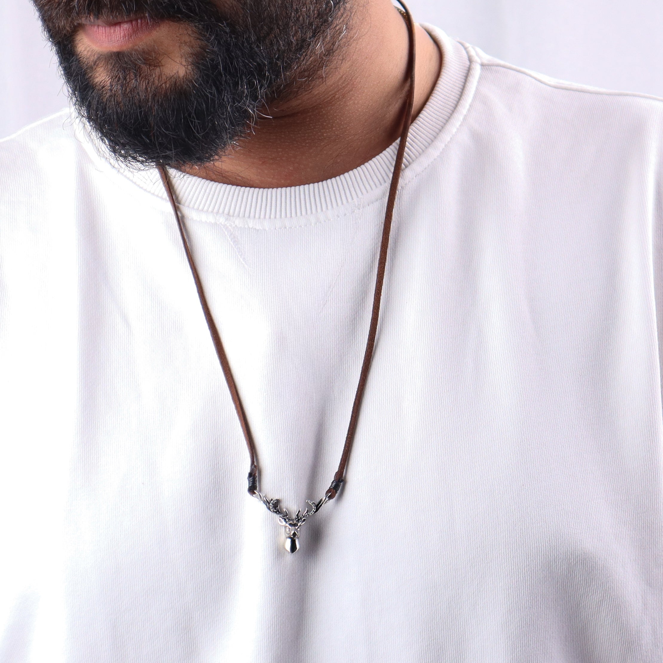 Silver Deer pendant with Suede cord (Unisex)