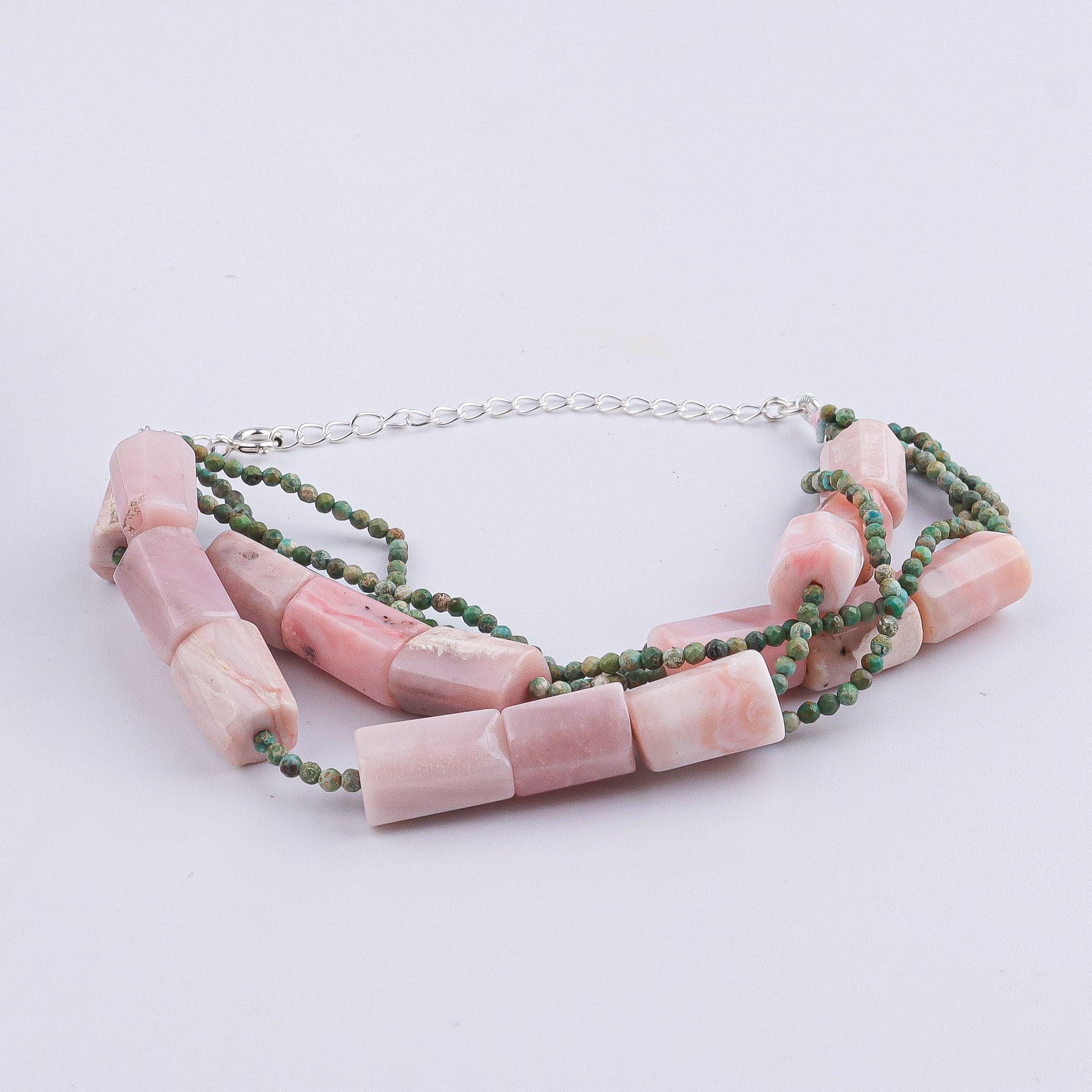 Micro Firoza & Pink Opal Silver Bracelet (Project Handmade)