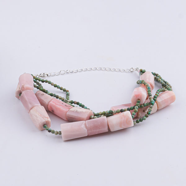 Micro Firoza & Pink Opal Silver Bracelet (Project Handmade)