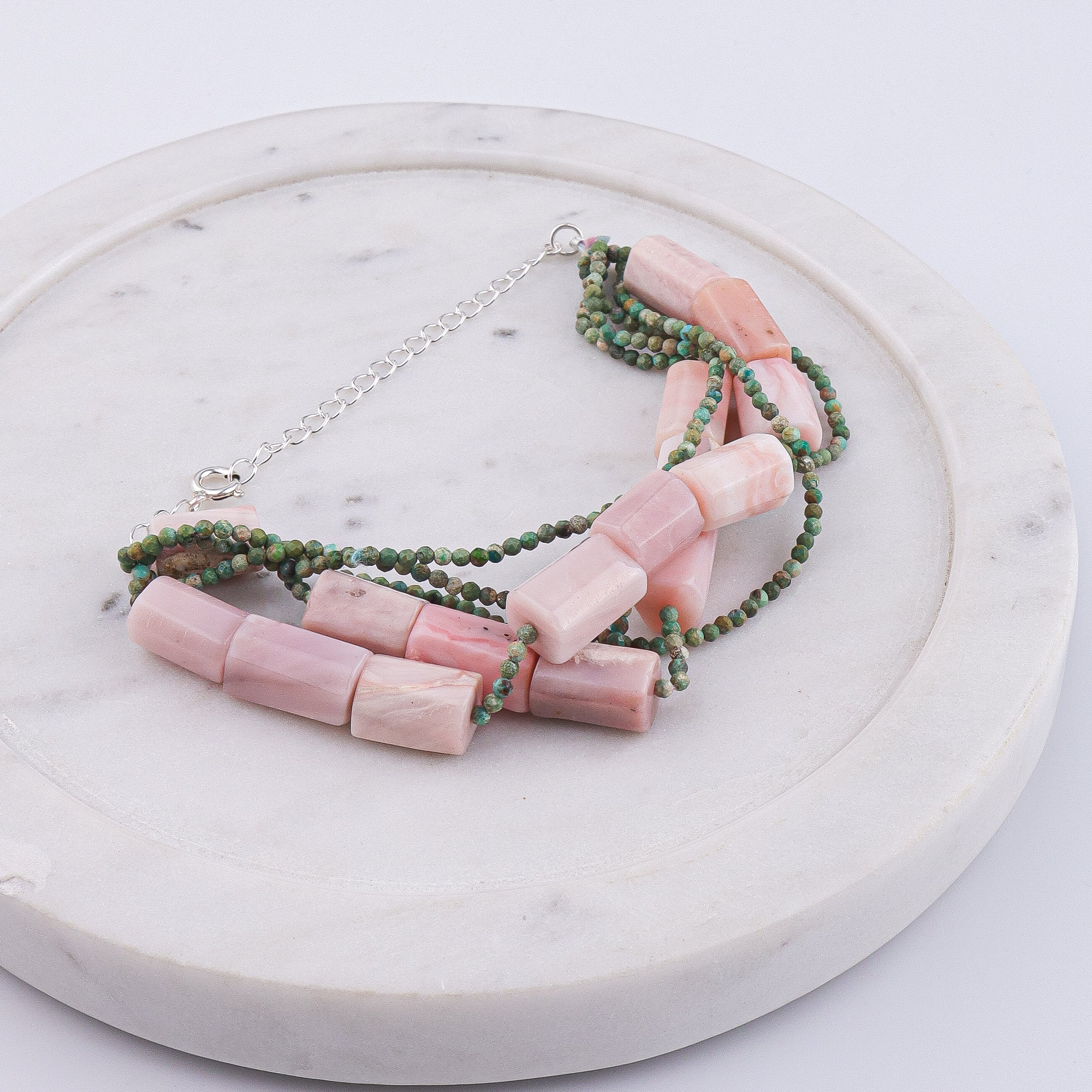 Micro Firoza & Pink Opal Silver Bracelet (Project Handmade)