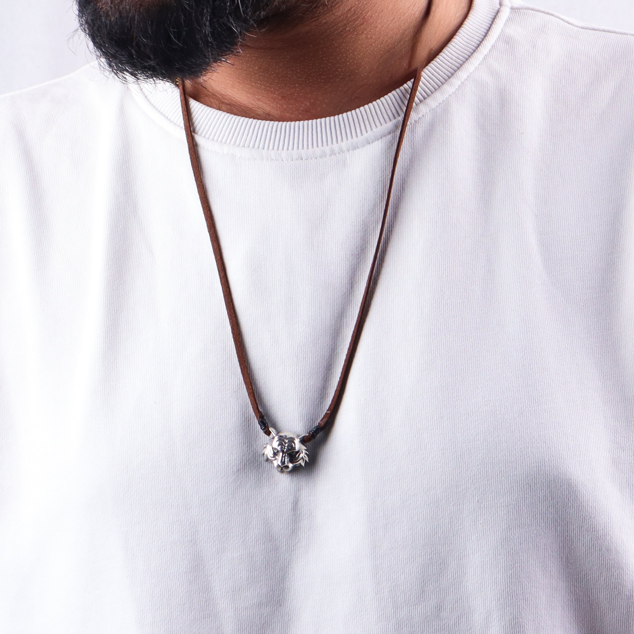 Silver Tiger pendant with Suede cord (Unisex)
