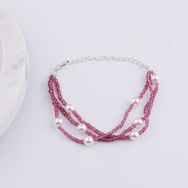 Pearl & Ruby Silver Bracelet (Project Handmade)