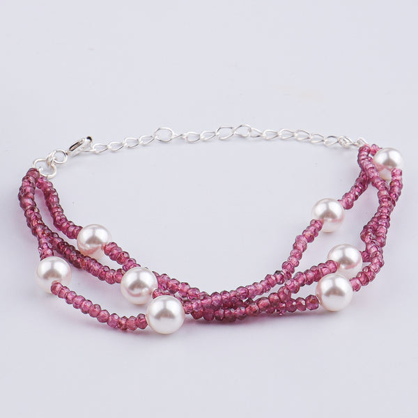 Pearl & Ruby Silver Bracelet (Project Handmade)