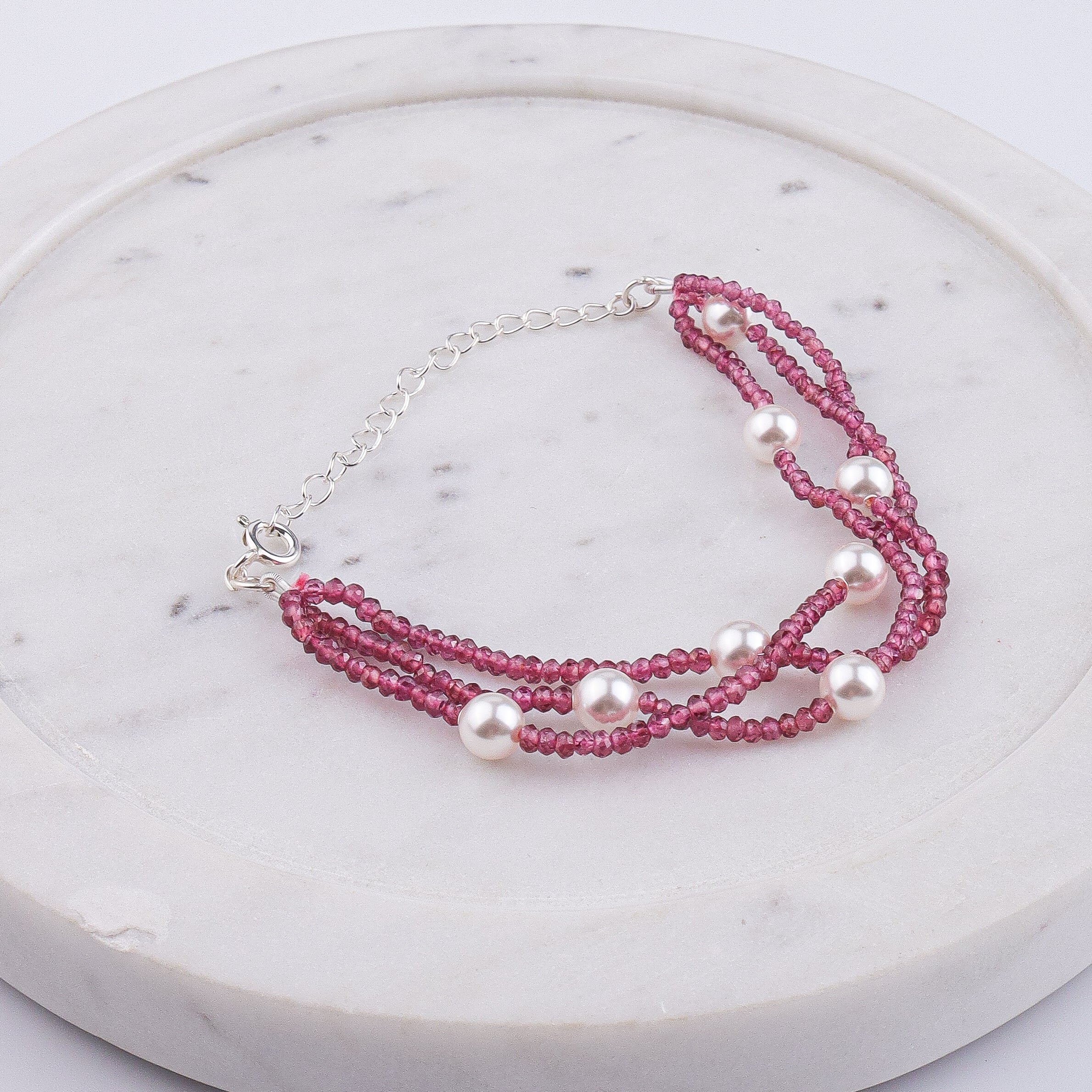 Pearl & Ruby Silver Bracelet (Project Handmade)