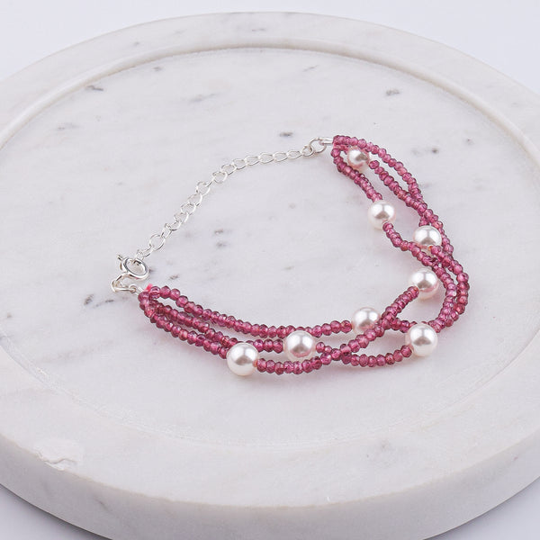 Pearl & Ruby Silver Bracelet (Project Handmade)
