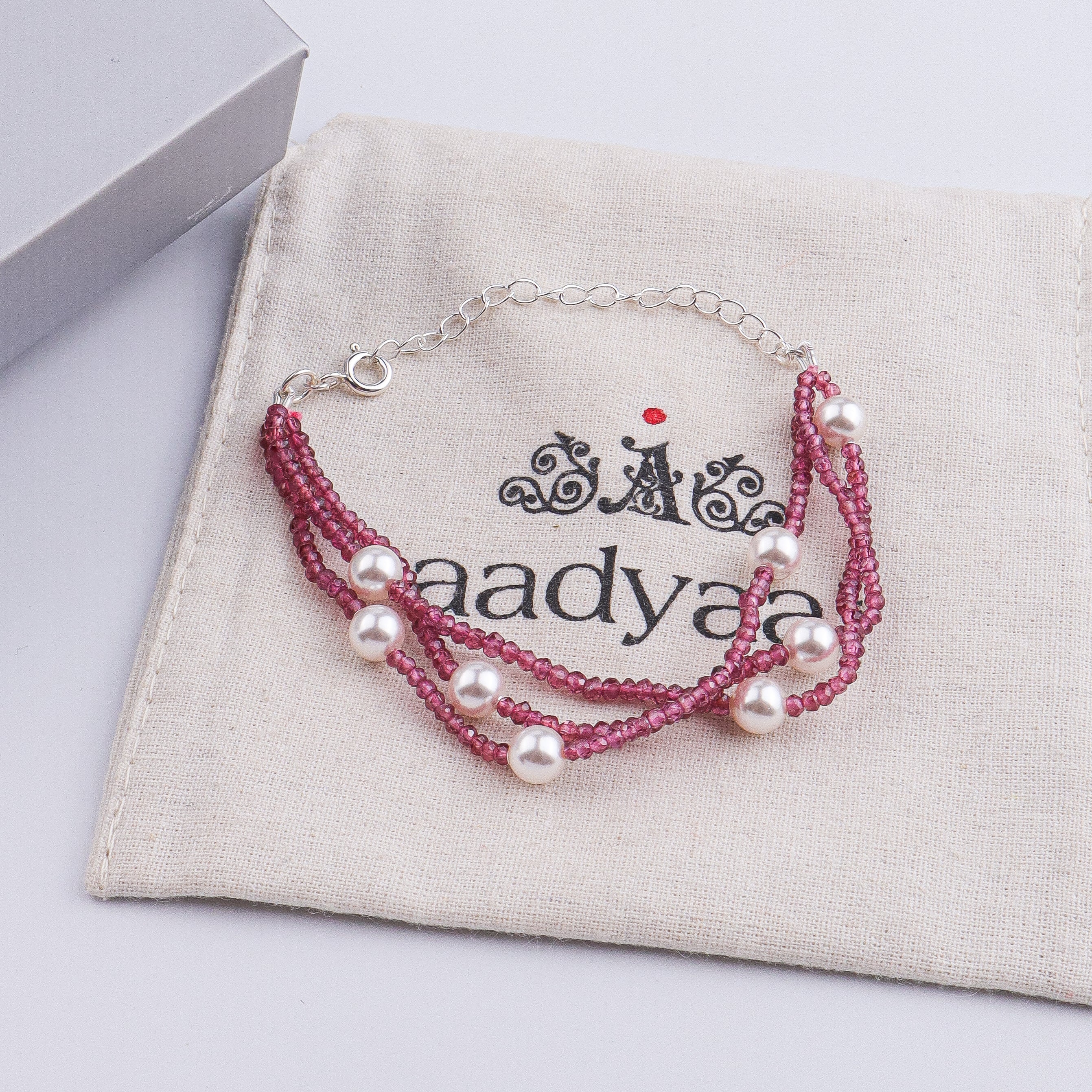 Pearl & Ruby Silver Bracelet (Project Handmade)