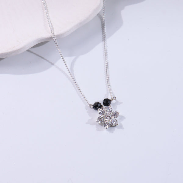 Silver chain with black and clear crystal beads