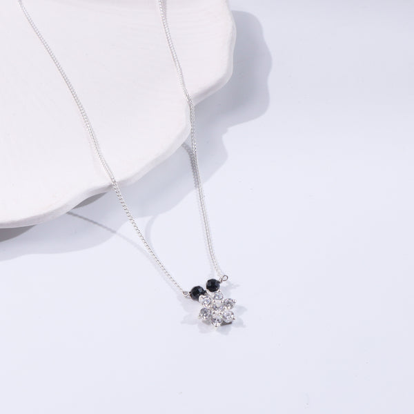 Silver necklace with black and clear stones, elegant jewelry for women