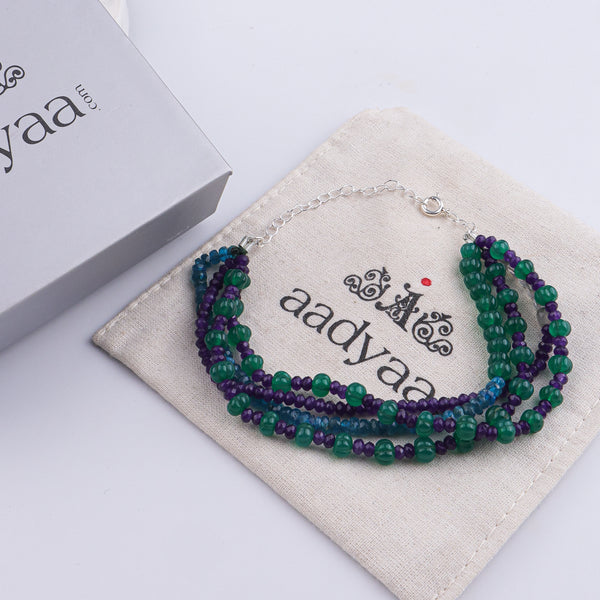 Rhodolite, Green Onyx, Labradorite & Purple Jade Silver Bracelet (Project Handmade)