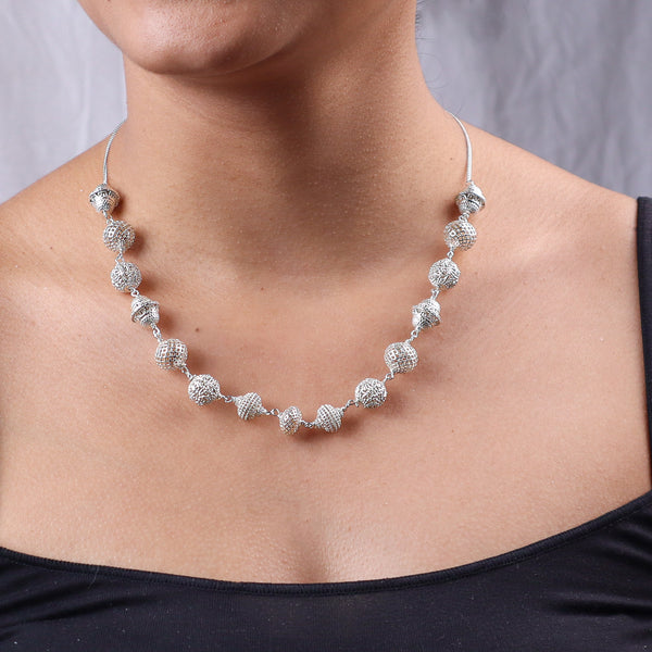 Carved Bead Necklace | 92.5 Sterling Silver