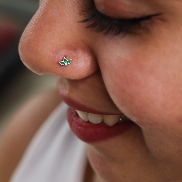 Petals Nose pin ( Pierced ) - Green