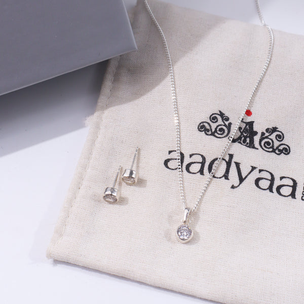 CZ Button Set of Chain & Studs | 92.5 Sterling Silver