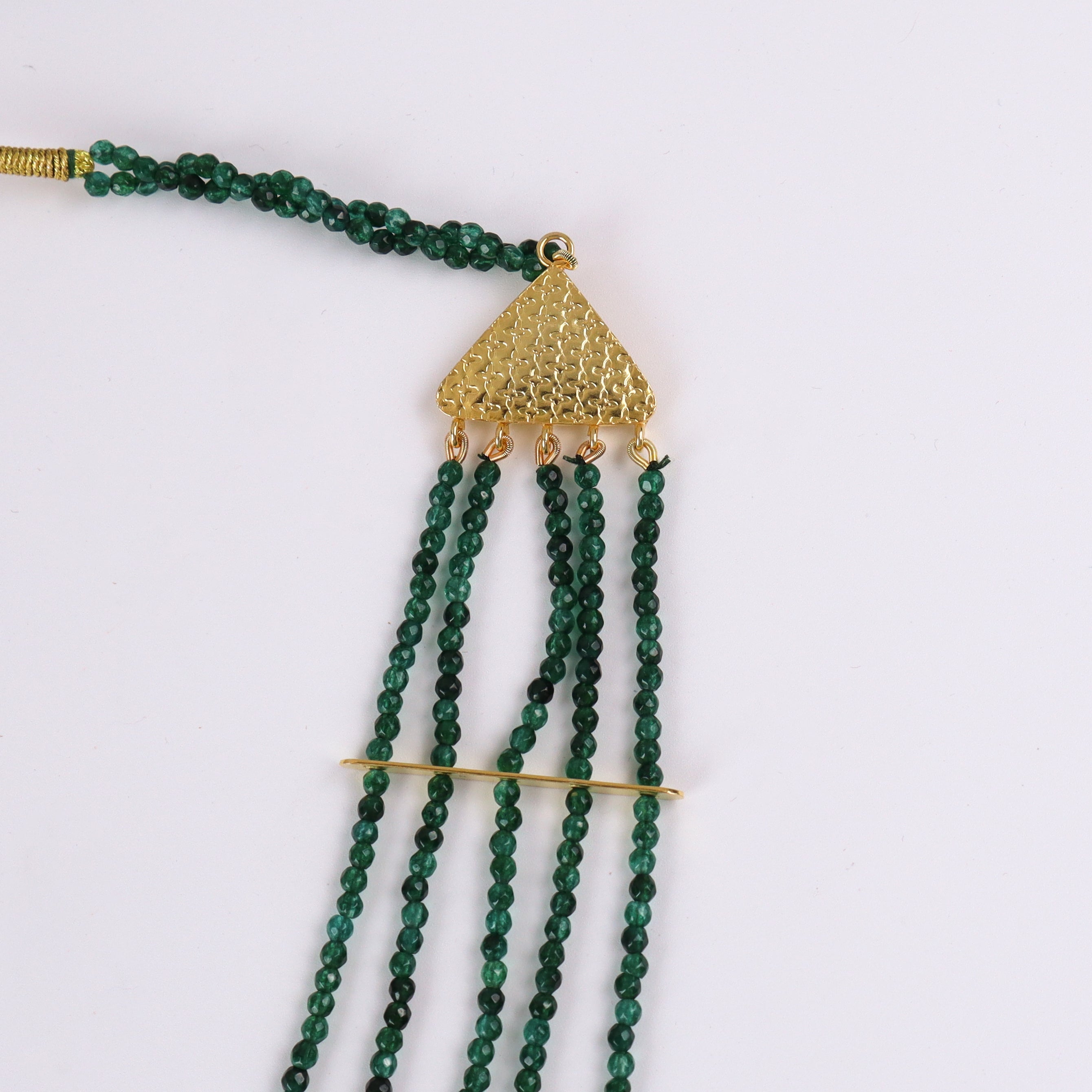 Saaj Motif Satlada Inspired Necklace with Green Onyx Stones | 5 Layered | 92.5 Silver | 22K Gold Plated