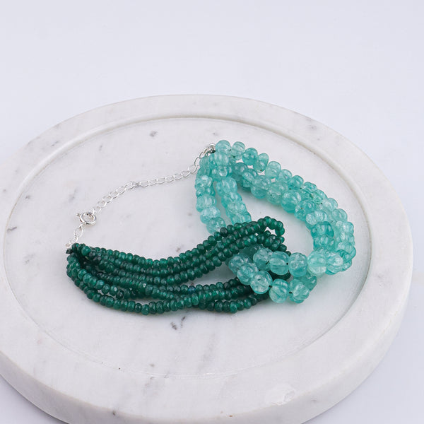 Carved Pumpkin Aqua Fluorite & Green Onyx Silver Bracelet (Project Handmade)
