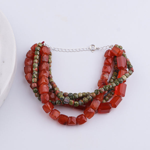 Carnelian & Unakite Silver Bracelet (Project Handmade)
