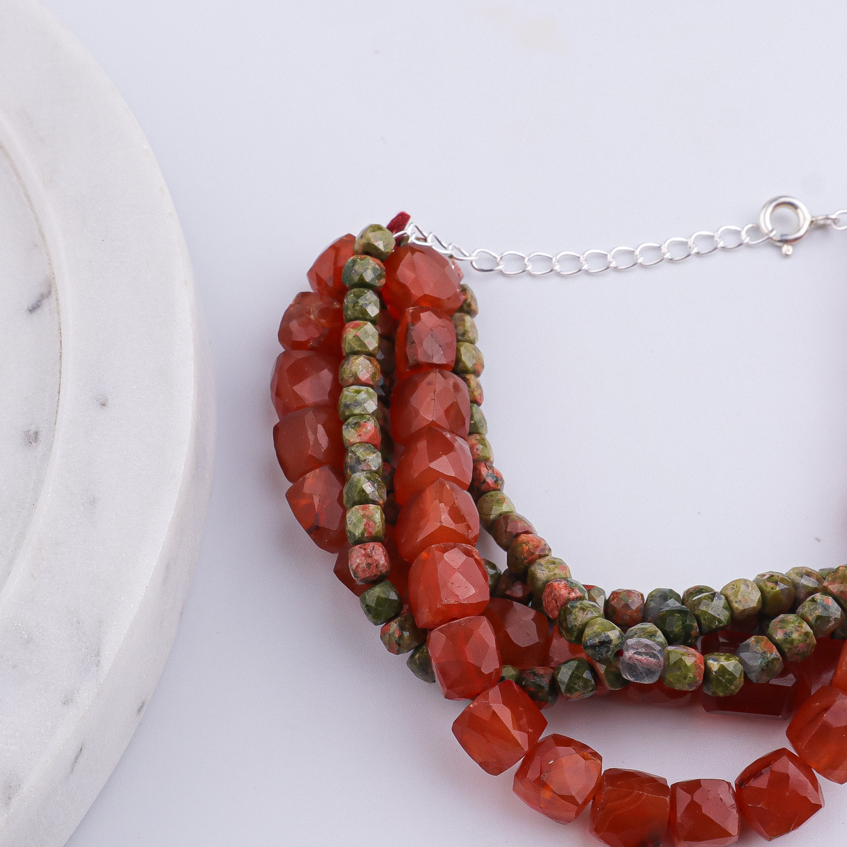 Carnelian & Unakite Silver Bracelet (Project Handmade)