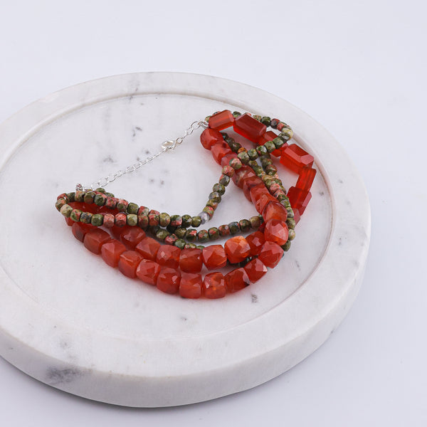 Carnelian & Unakite Silver Bracelet (Project Handmade)