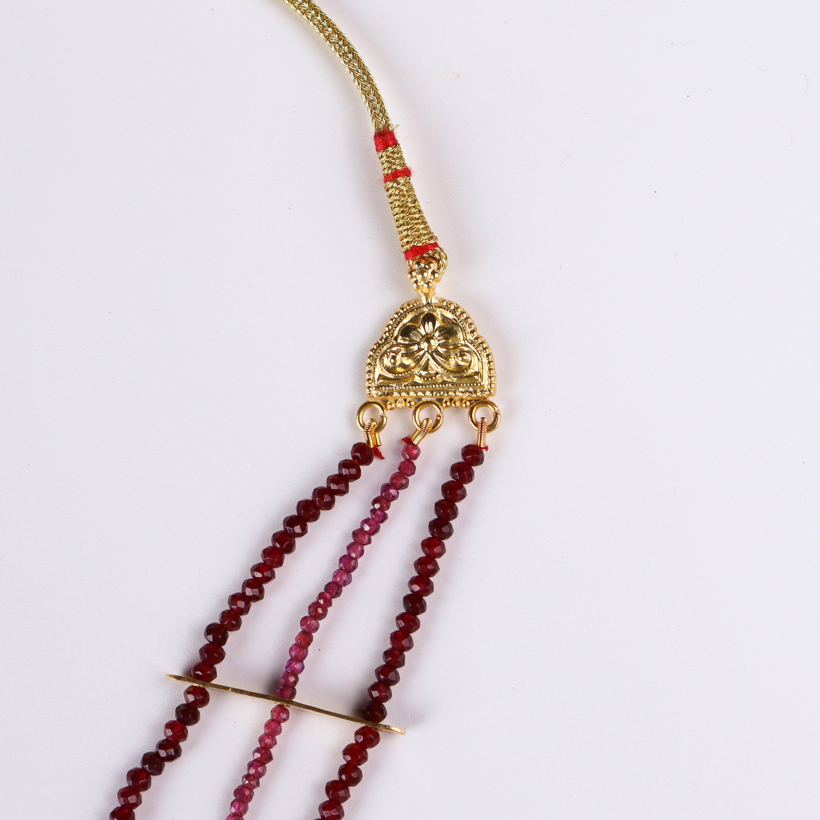 Saaj Motif Satlada Inspired Necklace with Garnets and Ruby Stones | 925 Silver | 22K Gold Plated (3 layered)